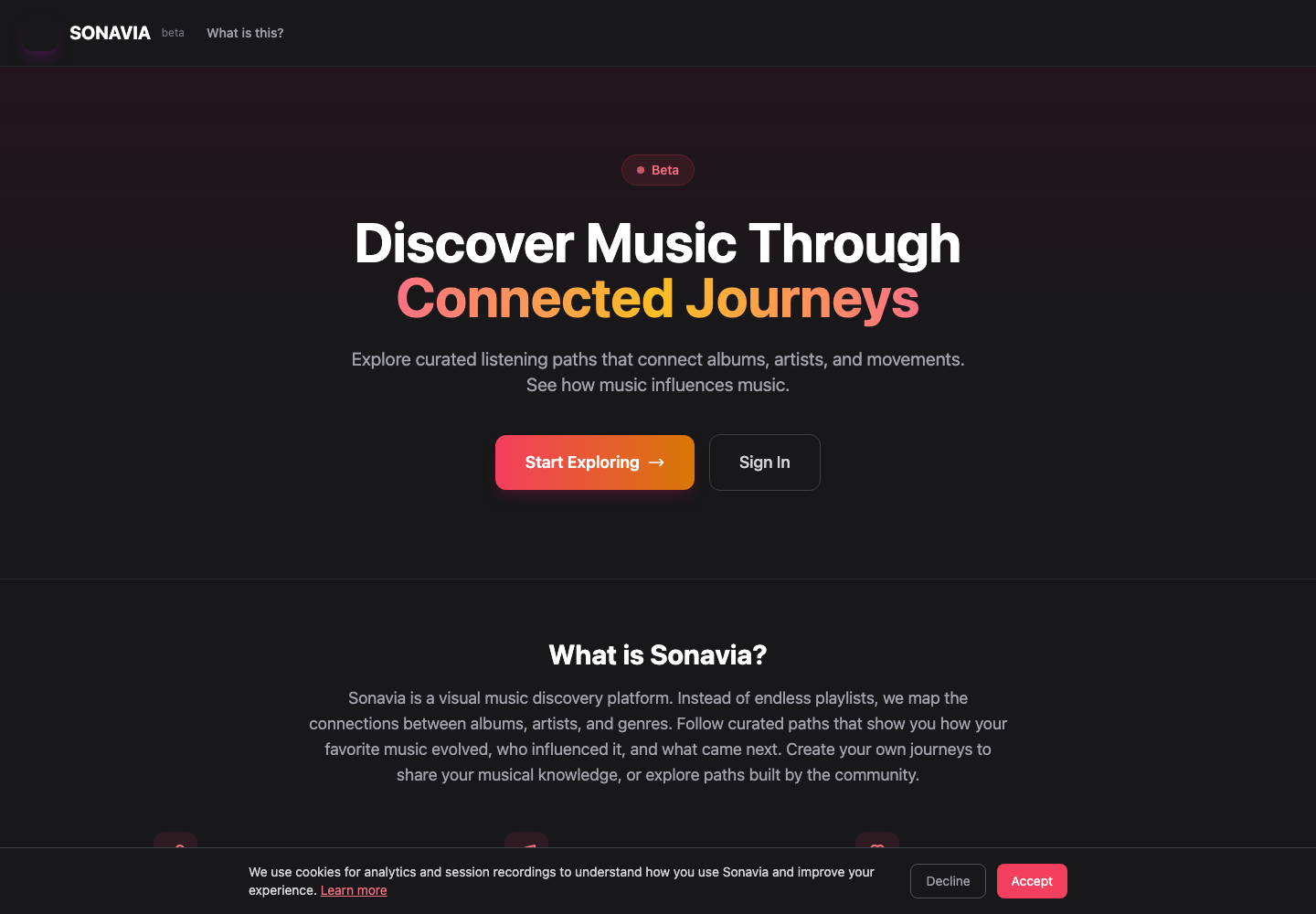 Sonavia’s connected music journeys homepage